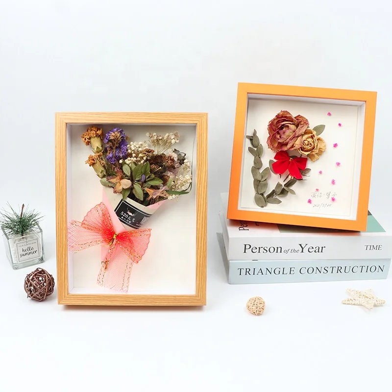 6x8 inch Black White Walnut Wood Mdf Decoration Art Picture Photo Frame Deep 3 D Shadow Box Frame With Glass