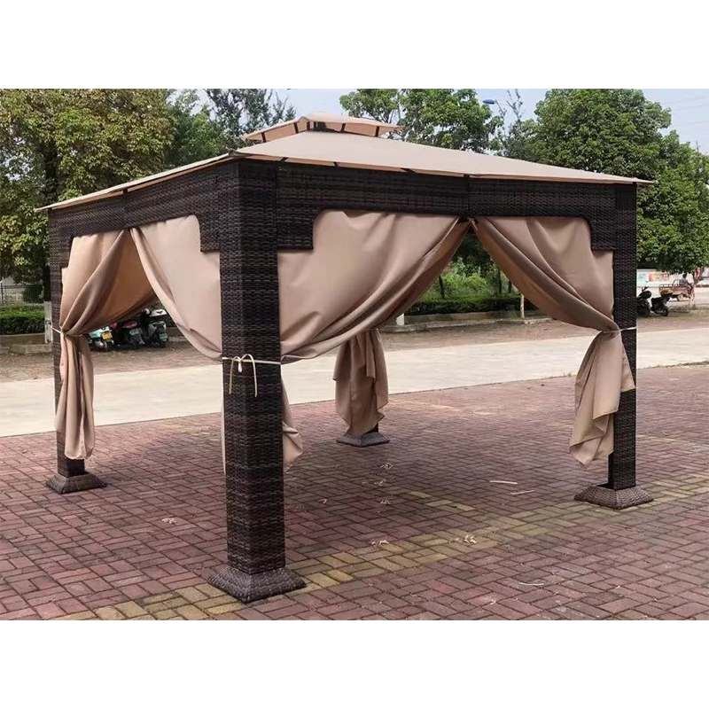 Luxury Wicker Gazebo Tent 3x3 Metal Luxury Outdoor Garden Patio Party Waterproof Rattan Outdoor Gazebo