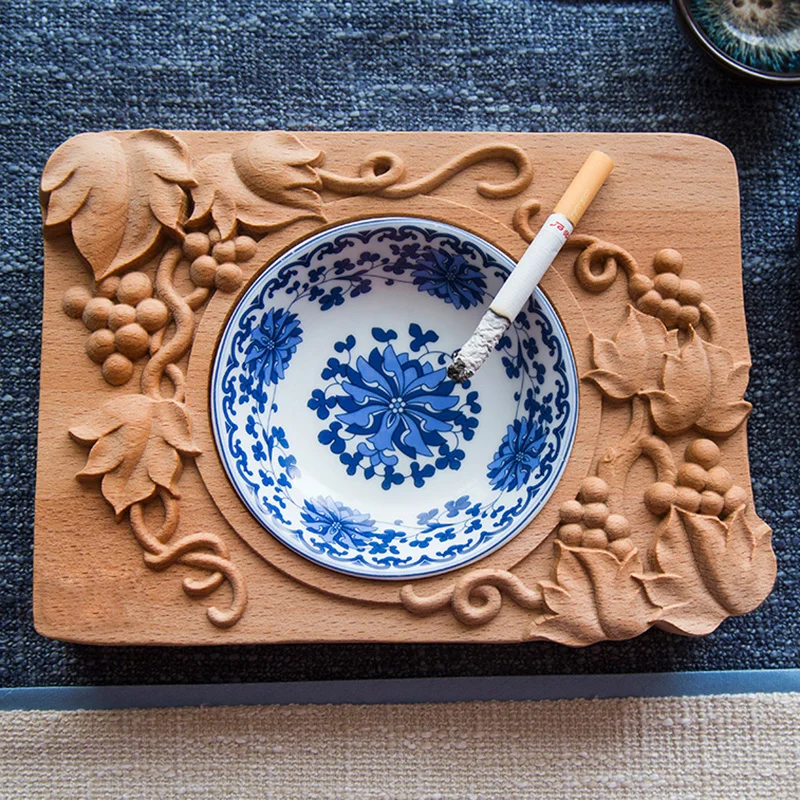 Chinese New Style Low Price Cigar Wood Carved Ashtray For Sale Customization of tableware and wood products