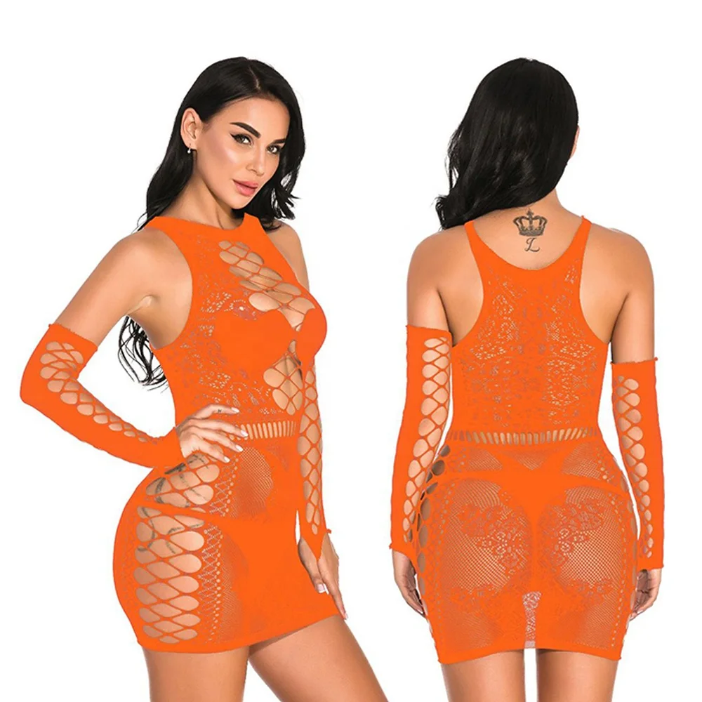 Black Ladies Dress Bodysuit Mesh Hollow Out Lingerie Sexy Fishnet Butterfly Lingerie