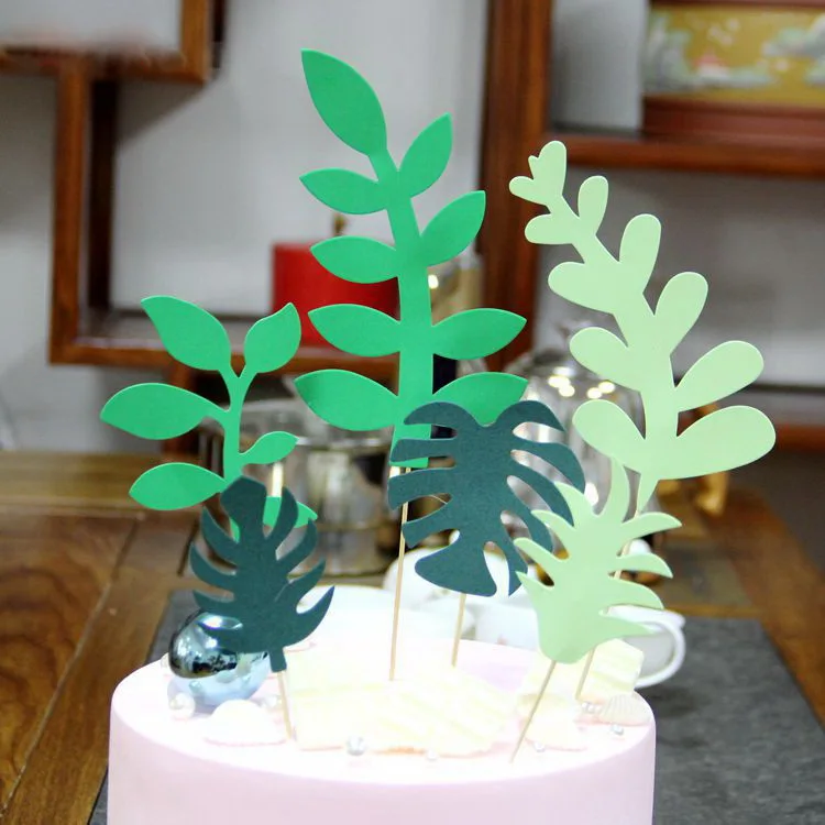 6PCS/Set Palma Leaf Cake Topper Party Decoration Cupcake Insert Paper Card Banner