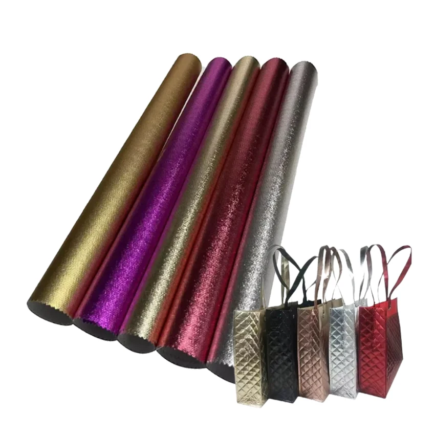 Custom Gold/Silver Metallic Laminated Nonwoven Fabric Raw Materials For Shopping Bags