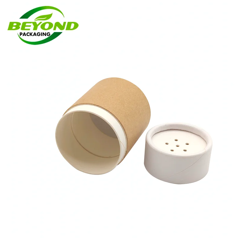 Biodegradable Cardboard Kraft Paper Tube Spice Shaker Top Packaging Round Food Grade Cylinder Box Wax Lining Tube With Sifter