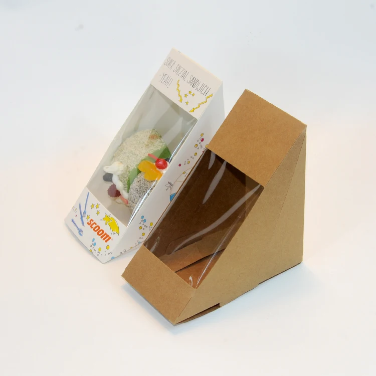 Custom printed disposable paper sandwich box Kraft Paper Triangle Sandwich Packaging Boxes with window