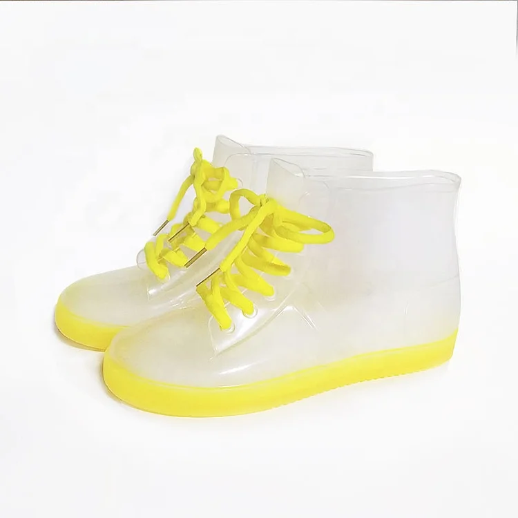 Fashion custom new style transparent  PVC rain boots waterproof jelly shoes outdoor girls riding warm skidproof galoshes