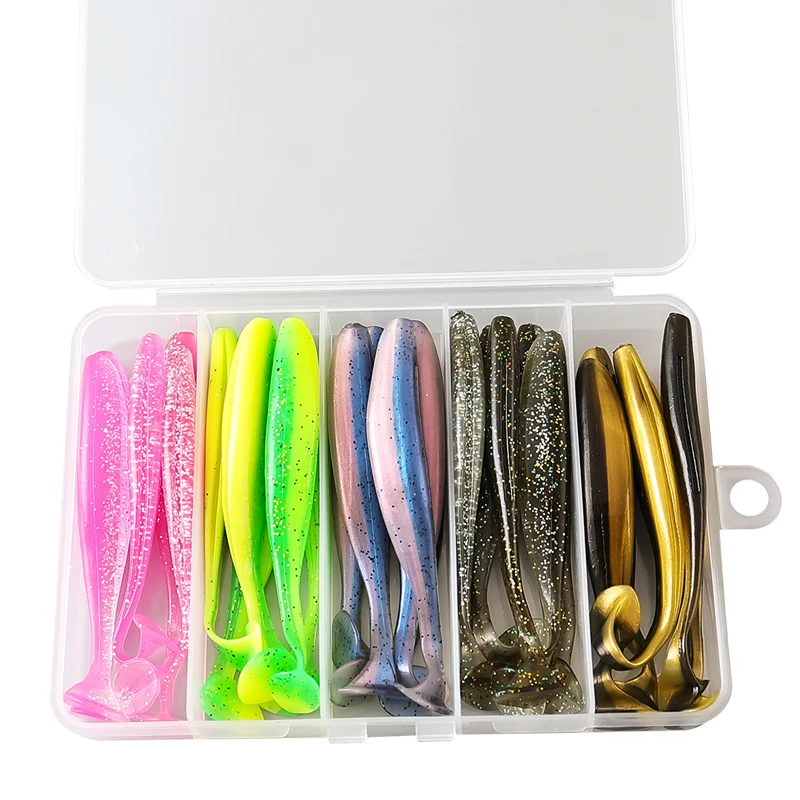 25pcs 50pcs 100pcs 6cm 7cm 9.5cm Soft Fishing Lure Set Lead Head Hook Set 10 Colors T Tail Bionic Artificial Soft Baits