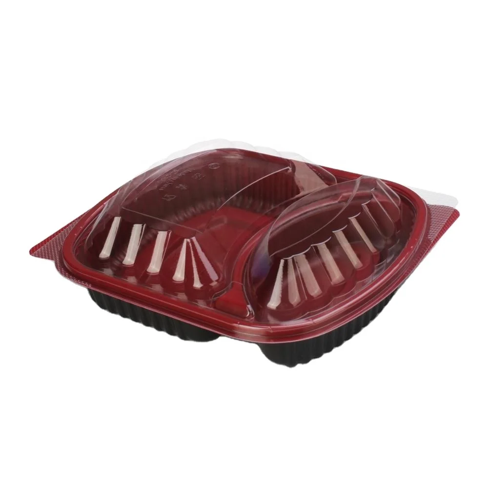 Meal Prep Food Packaging 2 Compartment Microwavable Plastic Food Container With Lid Take Out Disposable Lunch Bento Box