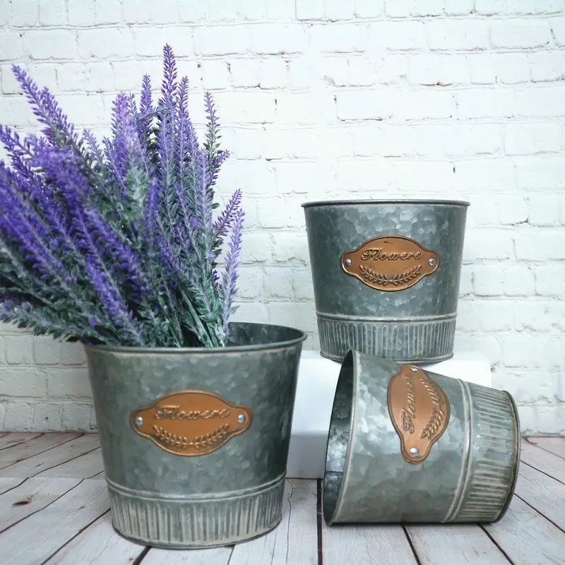 Galvanized Vase Farmhouse Metal Decorative Pitcher Vintage Rustic Country French Bucket