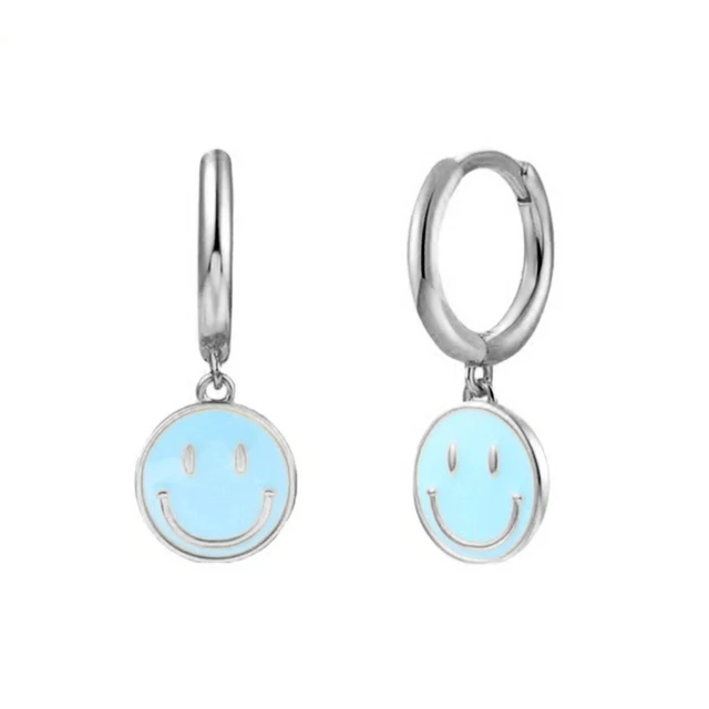 Cute Colorful Enamel Smiley Face Round Shape Hoop Drop Earrings Happy Email Smile Earrings Jewelry