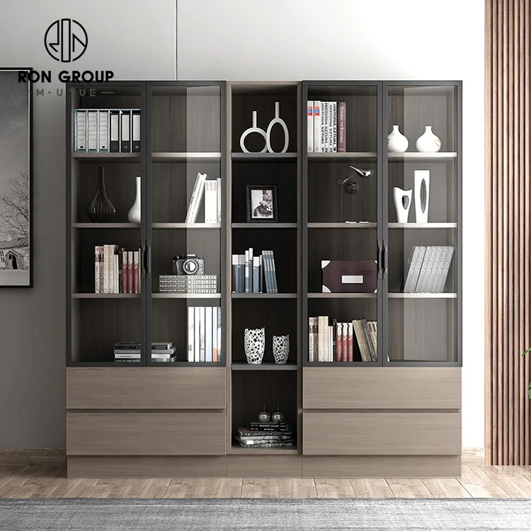 Современный деревянный книжный шкаф OEM ODM со стеклянной дверью, шкафчик с выдвижными ящиками, книжная полка для дома, кабинета, офиса