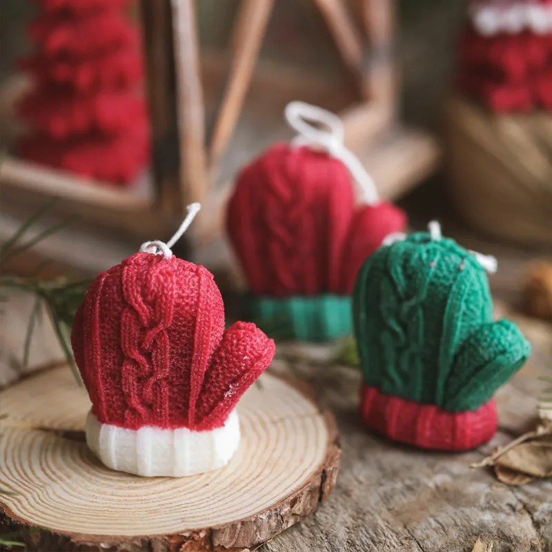 Ins Christmas custom colors knitted glove scented candle
