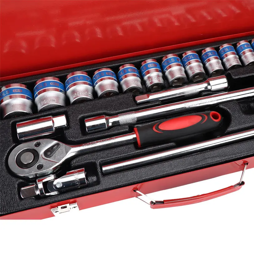 HF2021  24pcs Ratchet Handle Socket Set Car Repair Tool Kit Metal Box Tool Set Crv Socket Set