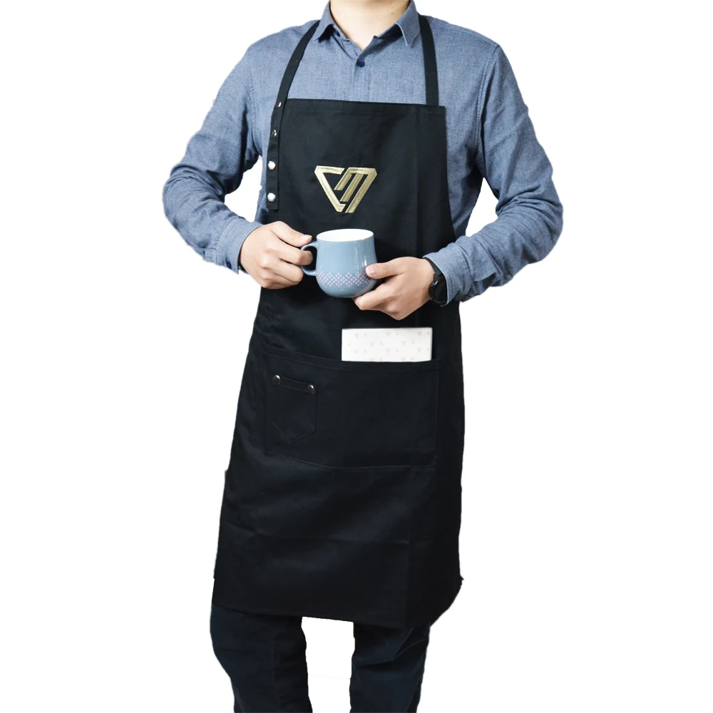 Waterproof Aprons kitchen cotton fashion spun polyester apron custom print restaurant cooking apron with Embroidery logo