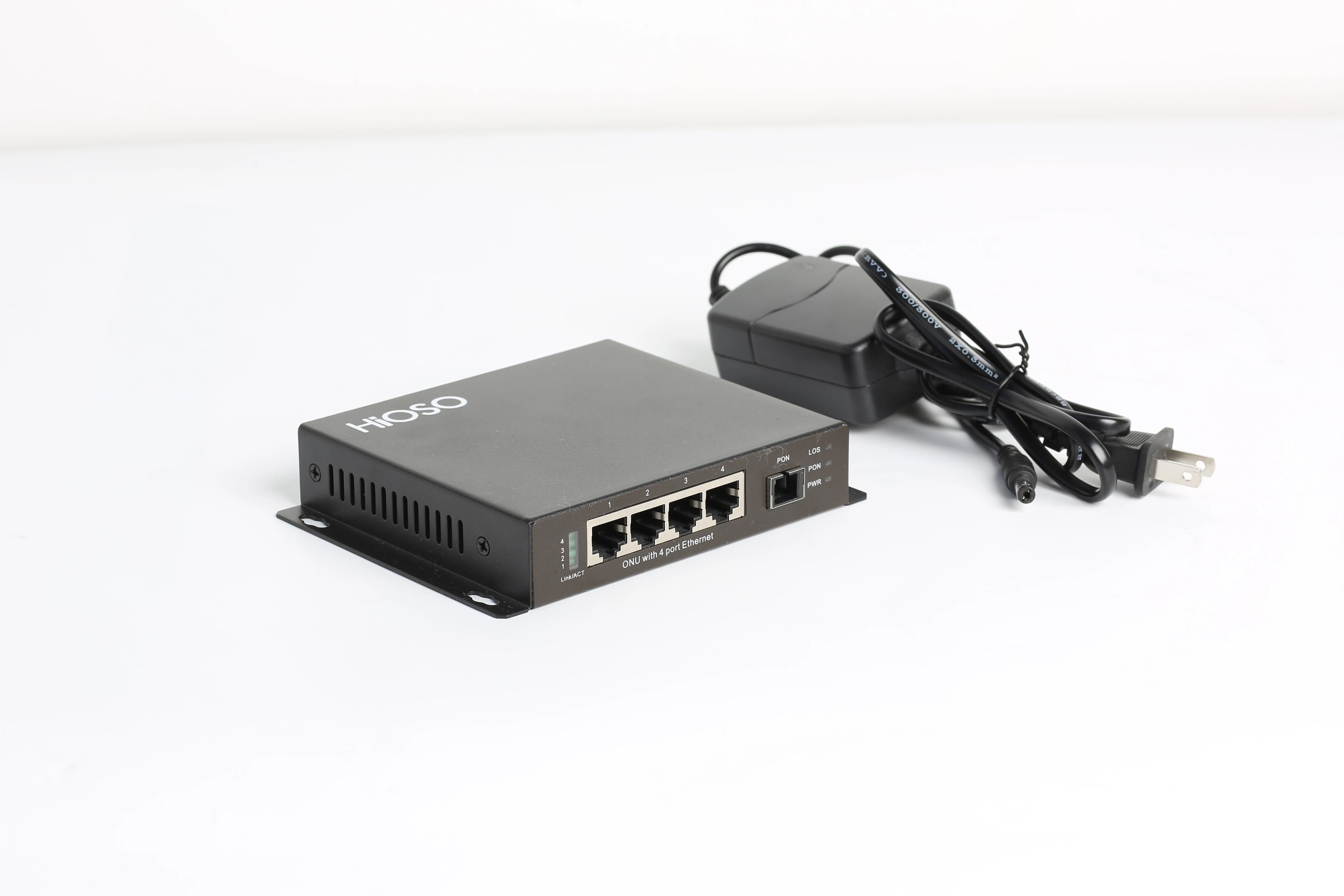 HiOSO GPON ONT has high quality wall mounted metal housing, supports GPON and EPON OLT provides 4 ports 100M RJ45 Ethernet ports