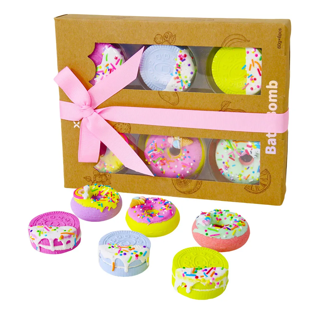 Wholesale Custom Natural Ingredient 6pcs Donuts Shape Bath Salt Bomb Moisturizing Bubble Bath Fizzy Gift Set with Essential Oil
