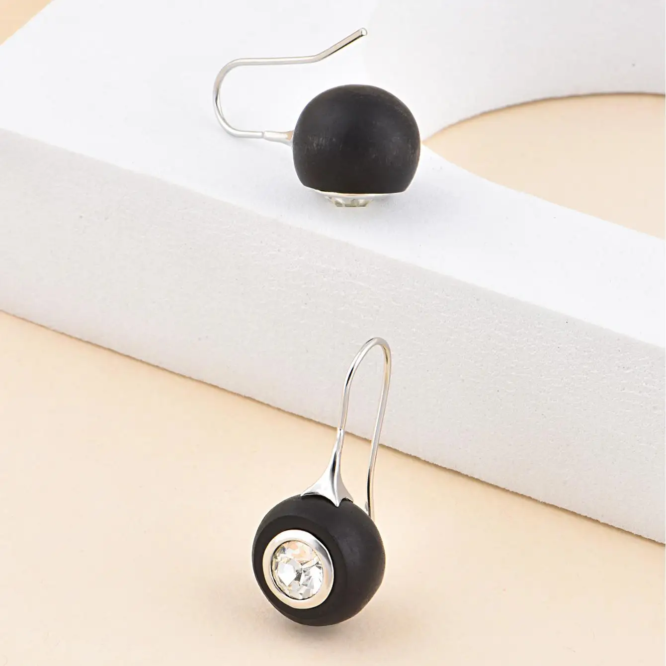 ChinChin Jewelry Vintage Gorgeous Round Drop CZ Cubic Zircon Ebony Wooden Pendant Earrings Jewelry Women