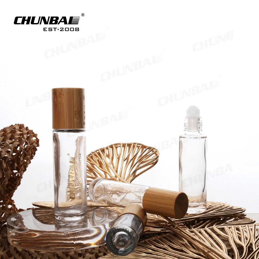 Luxury Essential Oil 5ml 15ml 30ml 50ml Serum Colored Frosted deodorant bamboo lid Roll On Glass Bottle With Box
