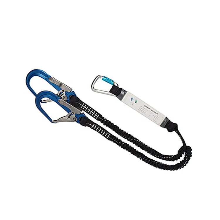 Double stretch fall protection shock absorbing lanyard with aluminium alloy big hook