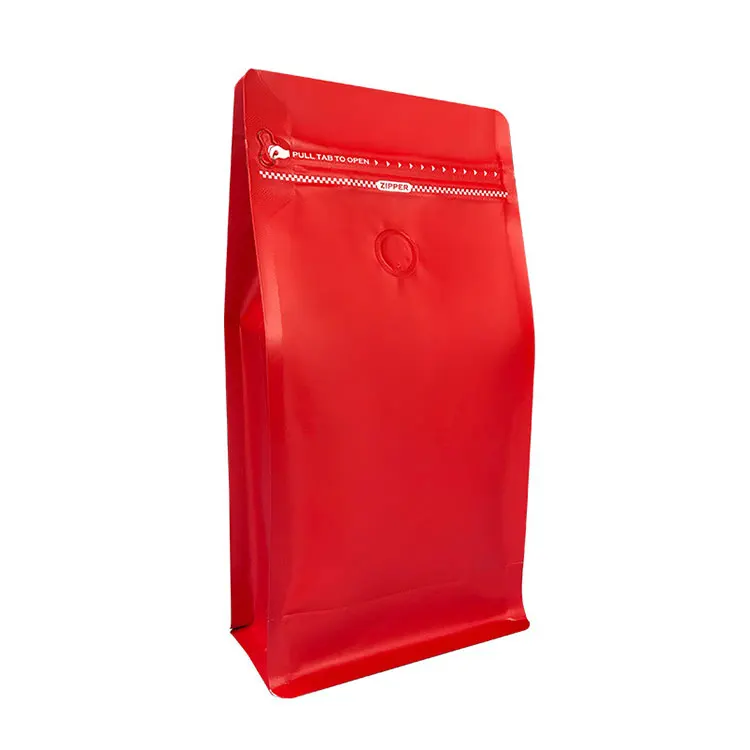 125g 250g 500g 1kg Aluminum Foil Eight Side Seal Flat Bottom Coffee Bean Bags With Valve