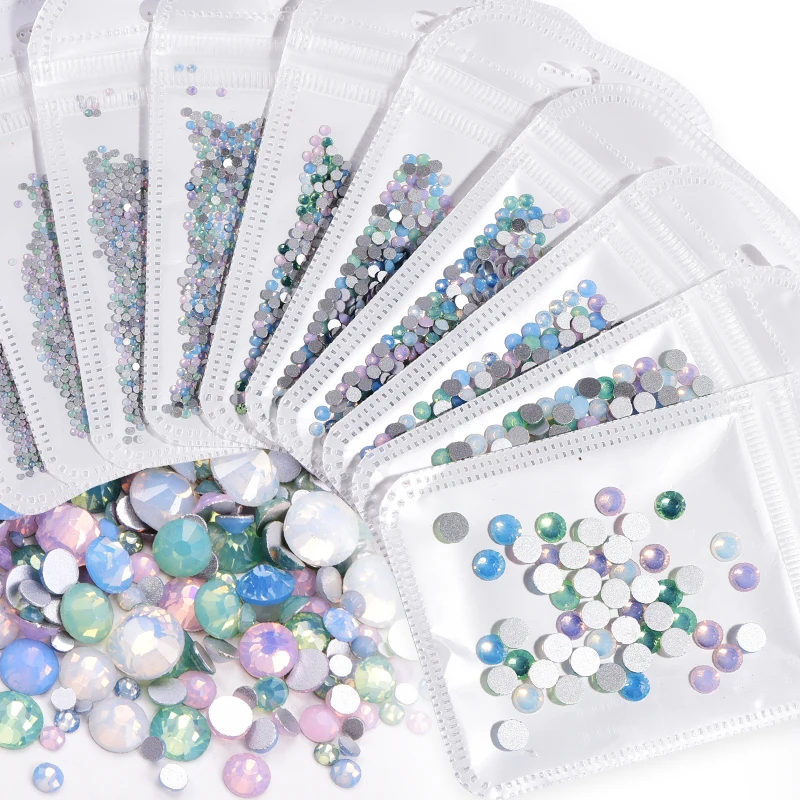 
Mix Colors 1200pcs Colorful Opal Glass Crystal Non Hotfix Strass Sewing&Fabric Garment Rhinestone Nail Art Stone 