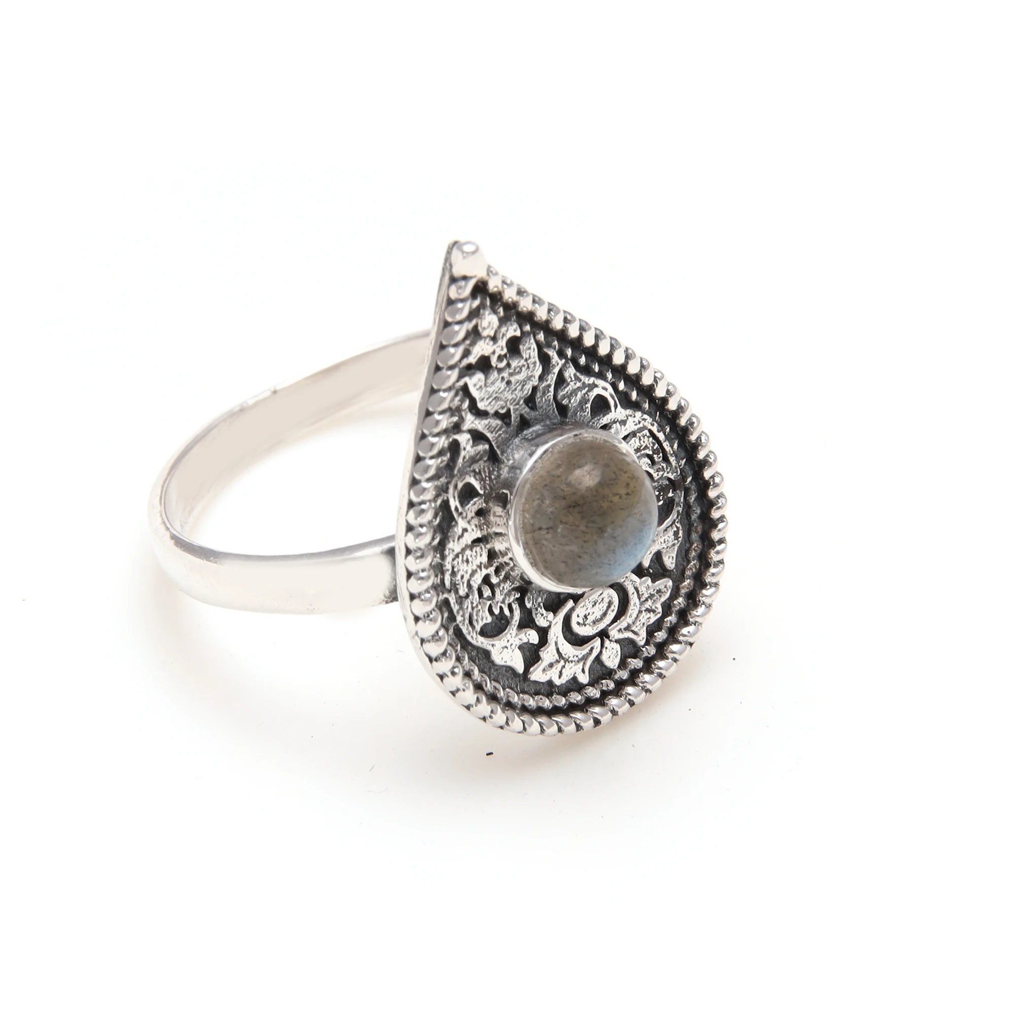 Customizable 925 Sterling Silver Ring Tear Drop Labradorite Unique Design Wedding Occasion Silver Jewelry Diamond Main Stone