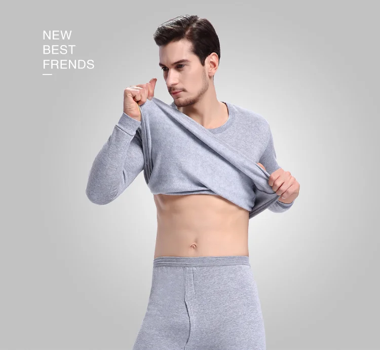 
OEM Cheap Poly-Cotton Thermal Underwear Set With Front Fly and Thin Fleece Lined 