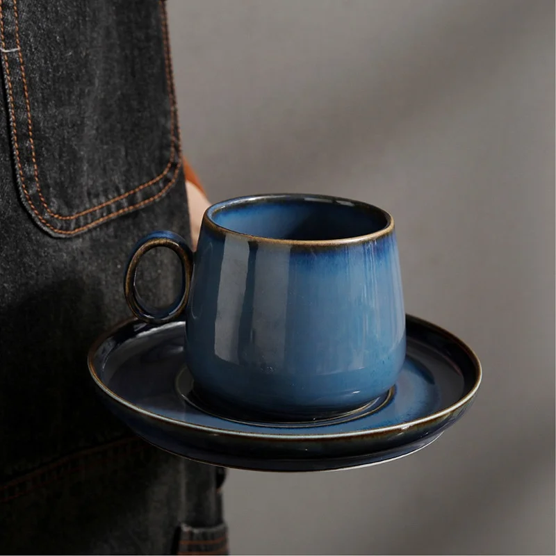 Custom Kiln Transmutation Ceramic Mug Set Cappuccino Coffee Porcelain Teacup Coffee Cup And Saucer