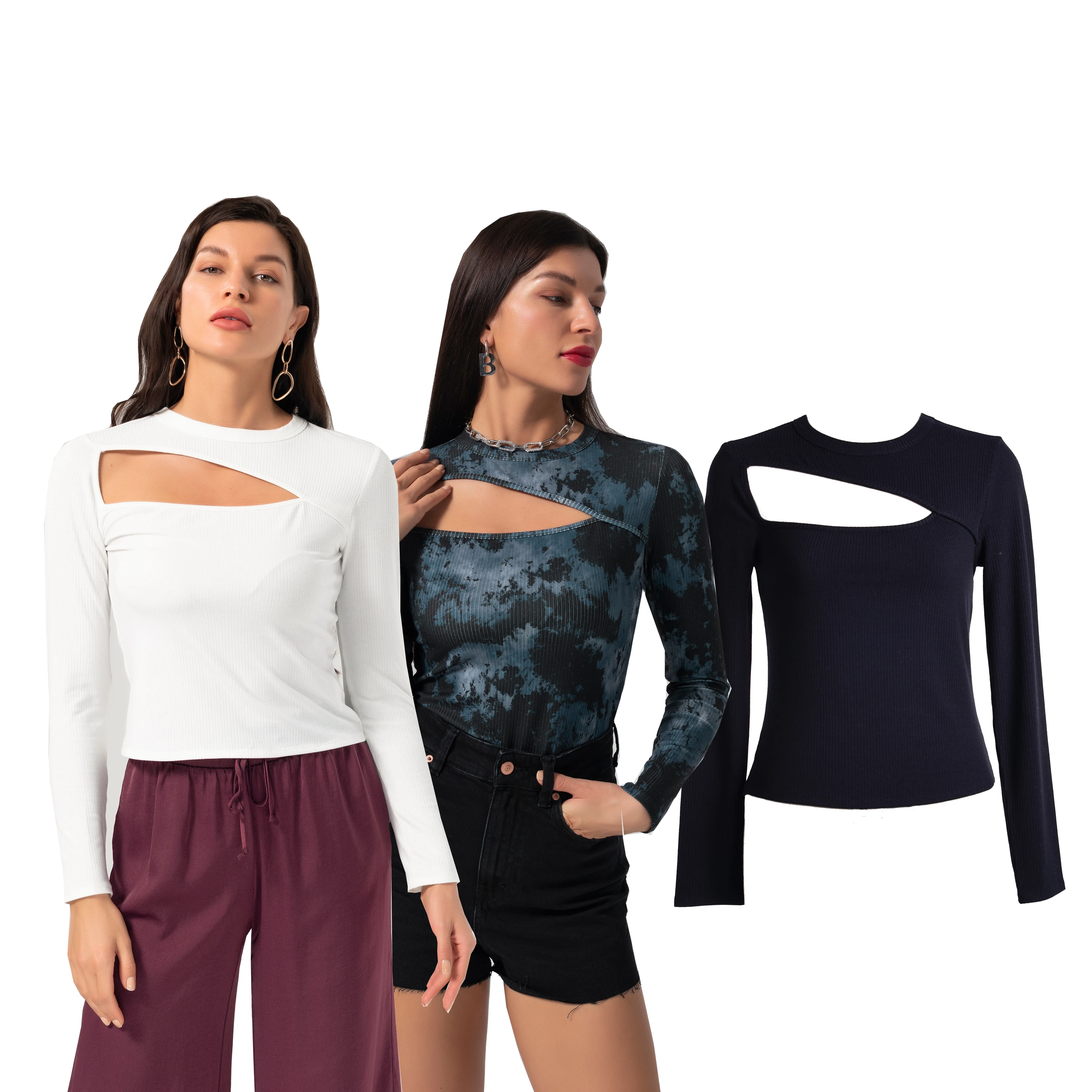 Женские туфли «вареный» с длинными рукавами на заказ женские оптовая продажа в рубчик с круглым вырезом вырезать толстовка с воротником-стойкой, пуловер с капюшоном, Топ