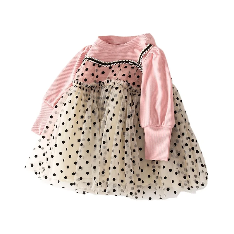 2022 Spring Children Dress Lovely Dots Kids Girls Princess Party Dress
