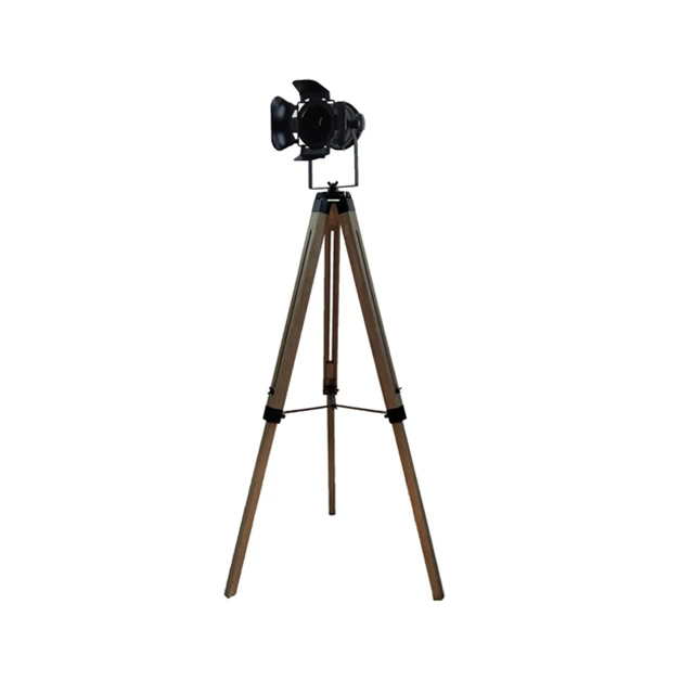 
Vintage Searchlight Floor Lamp with Wood Tripod Base and Metal Shade 3.6M Foot Switch 
