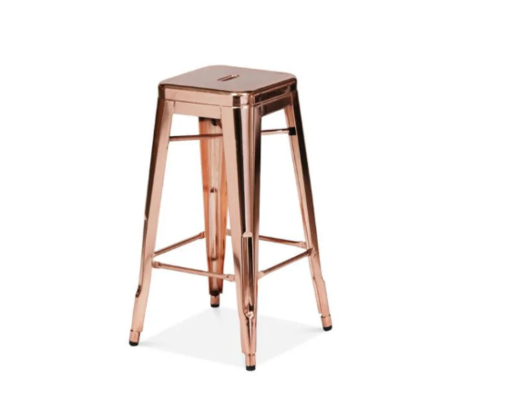 Metal Bar Chair Furniture Stack Kitchen Retail Vintage Industrial Square Seat Rose Gold Metal Bar Stool