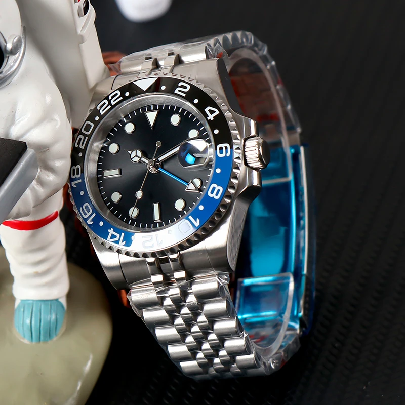 40mm Classic Mod Sterile Watch NH34 Movement Green Luminous Dial Hands Fashion Waterproof Business Mechanical Ceramic Bezel