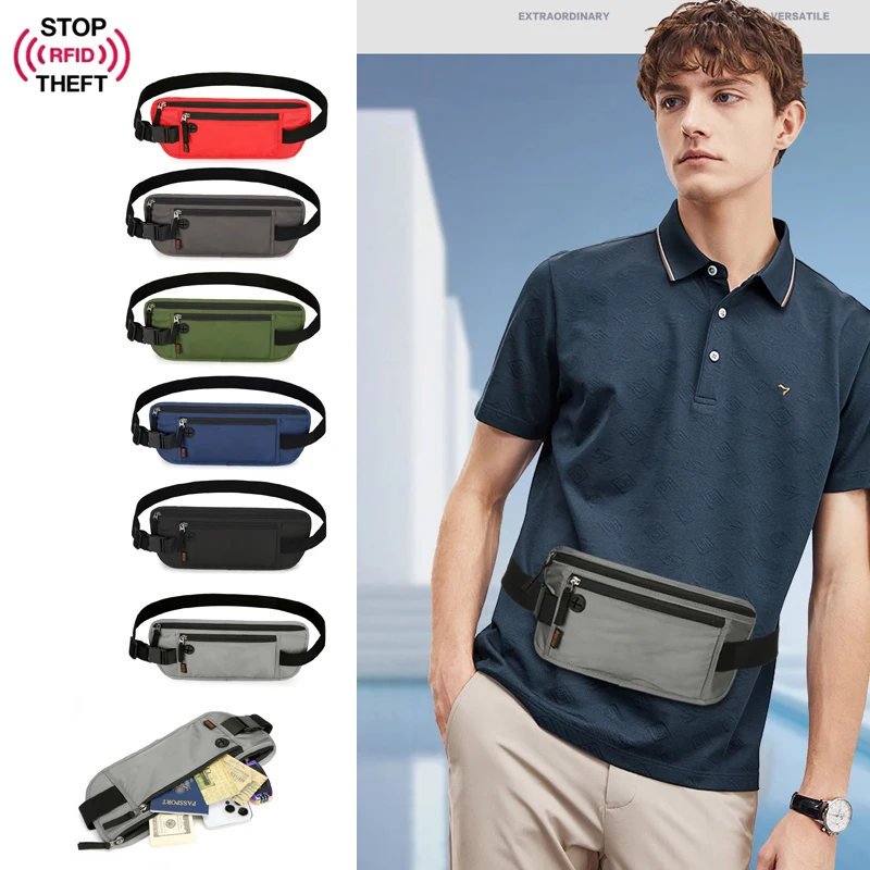 RFID Slim Passport Holder Travel Wallet Money Belt for Protecting Money Hidden Pouch Travel Fanny Pack for Men and Women