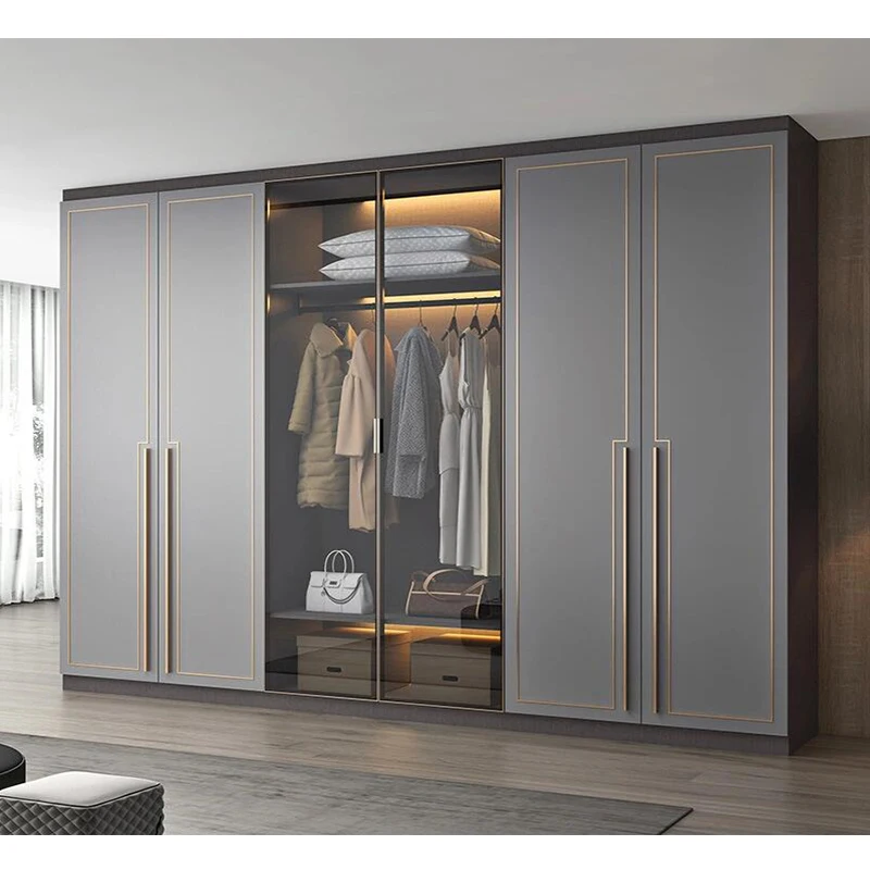 Bedroom furniture modern design long handle wood closets wardrobe