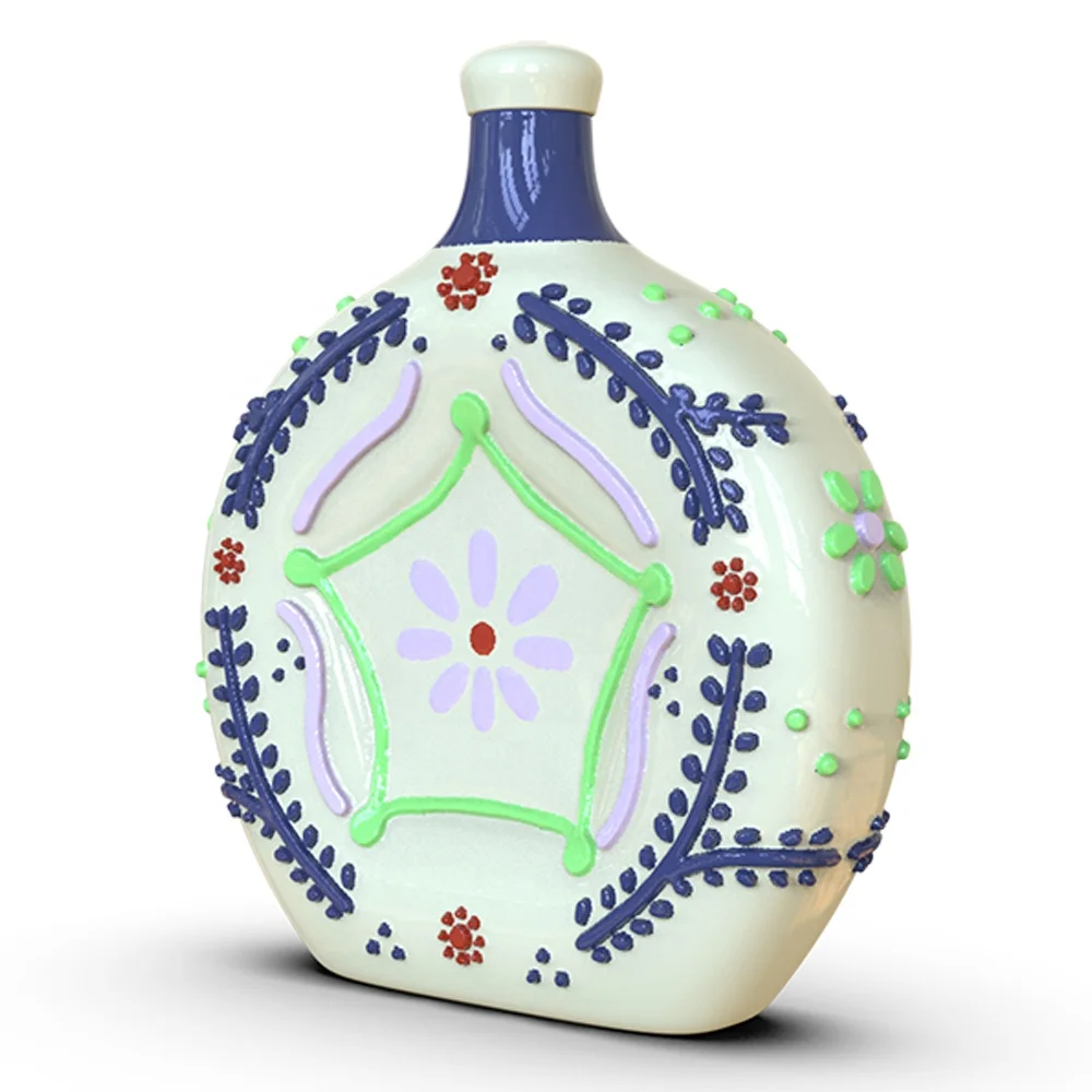 Personalized capacity logo wholesale hand crafted porcelain alcohole liquor drink wine decanter Talavera ceramic tequila bottle