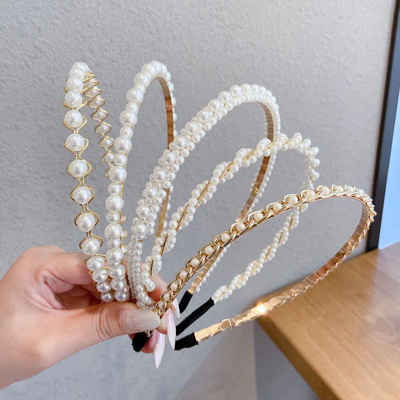 Korean ladies wedding headwear bridal hair band girls hairband rhinestone pearl headbands for women