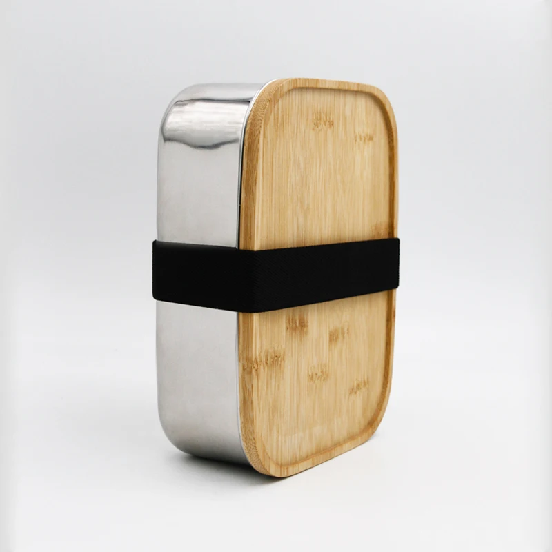 Portable Kids Lunch Box School Food Container 304 Stainless Steel Bento Lunch Box Bamboo Lid
