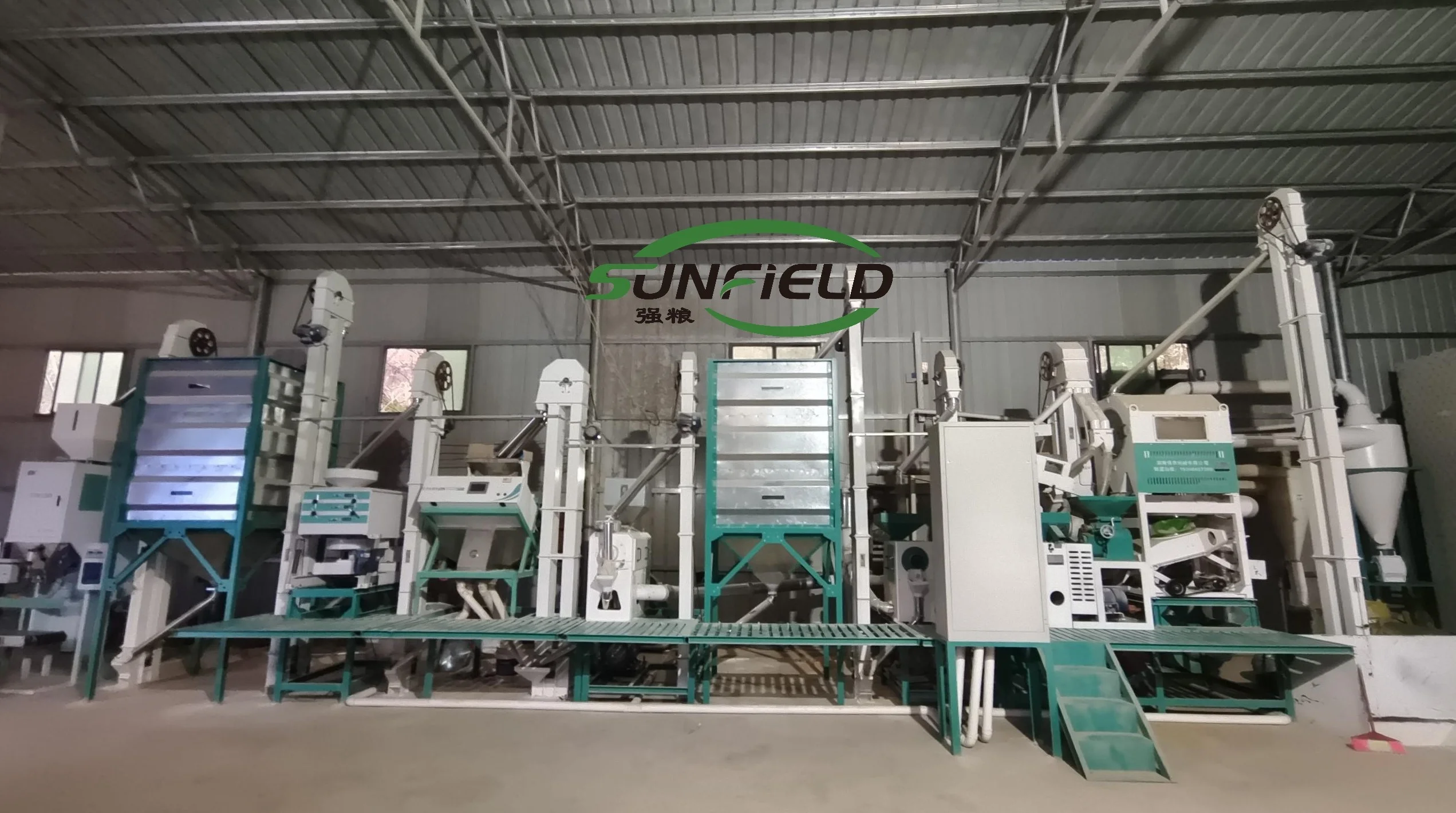 Sunfield 15-20 ton/day Complete-set Full Function Automatic Rice Milling Production Line with de-stoner grader color sorter