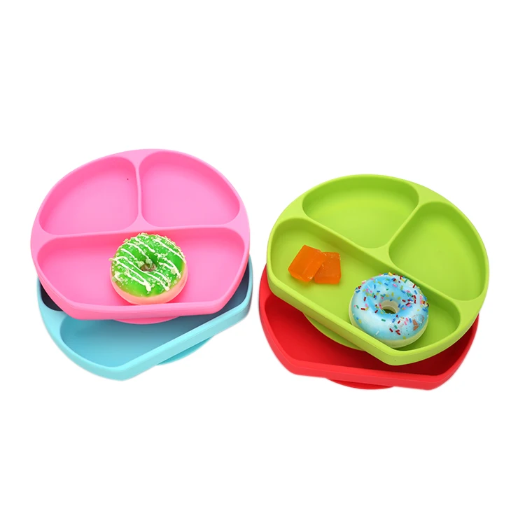 
Hot Selling Bpa Free Kids Silicone Dish Toddler Feeding Divided Suction Silicone Baby Plate 