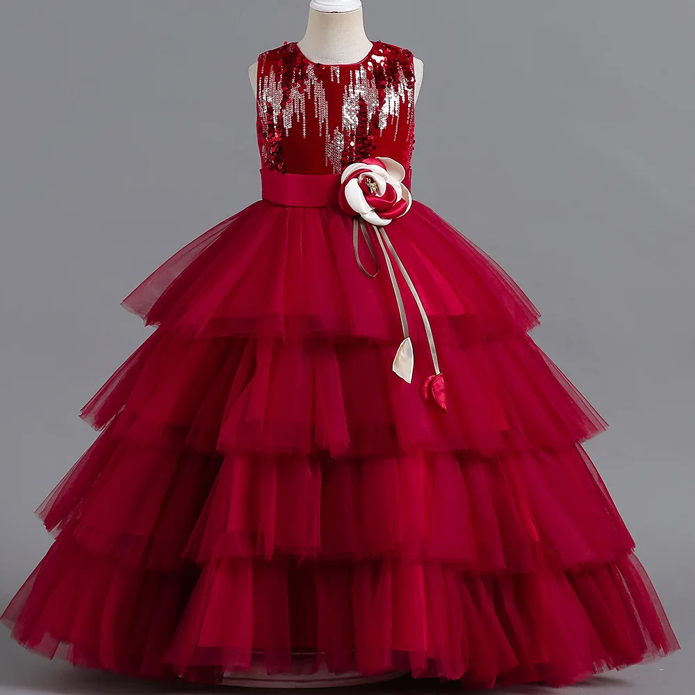 duoyingbao High Quality Fast Delivery Children Party Clothing Long Flower Formal Dress