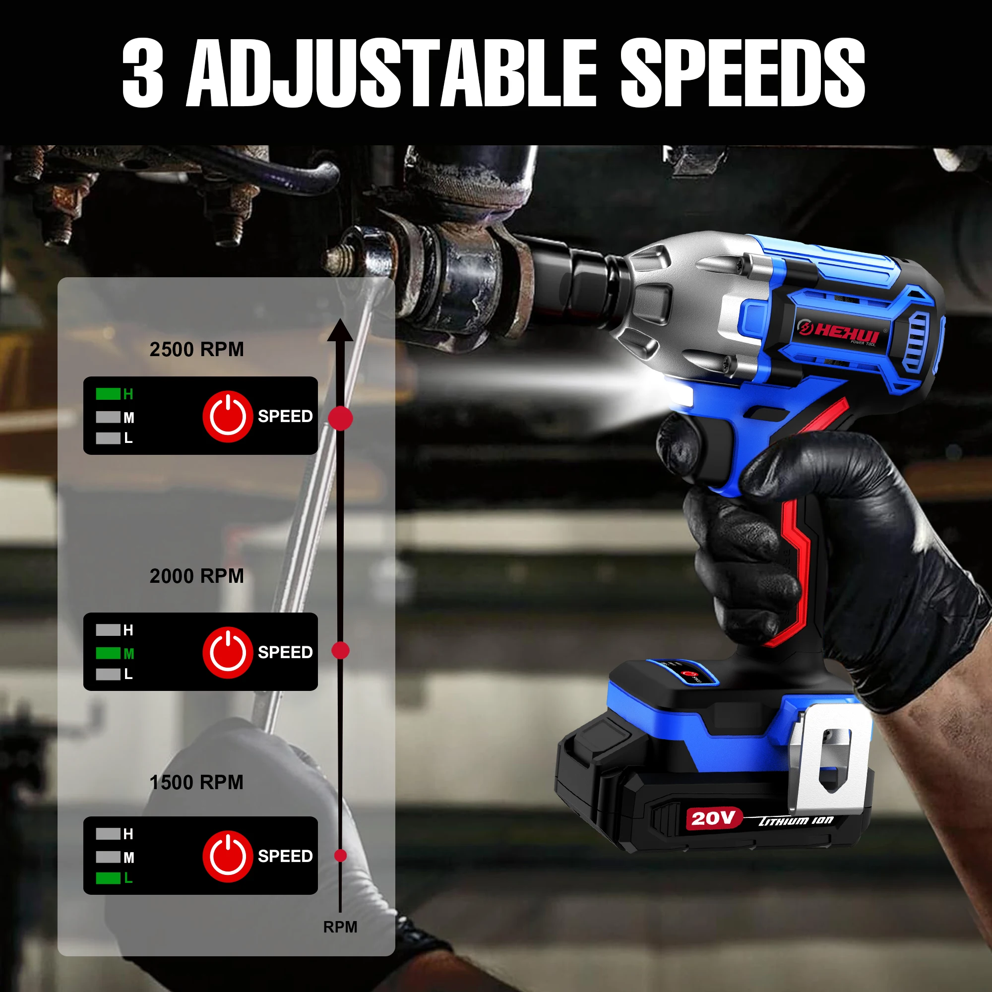 Hehui Customized 20V Max Cordless Drill And Impact Driver Max Torque 350Nm Brushless Impact Wrench
