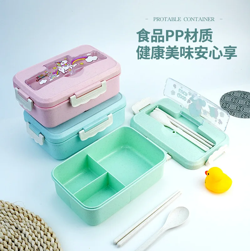 Plastic Portable Compartment Microwave Safe Children Leak Proof Food Packaging Wheat Straw Adult Office Lunch Box Bento Tiffin