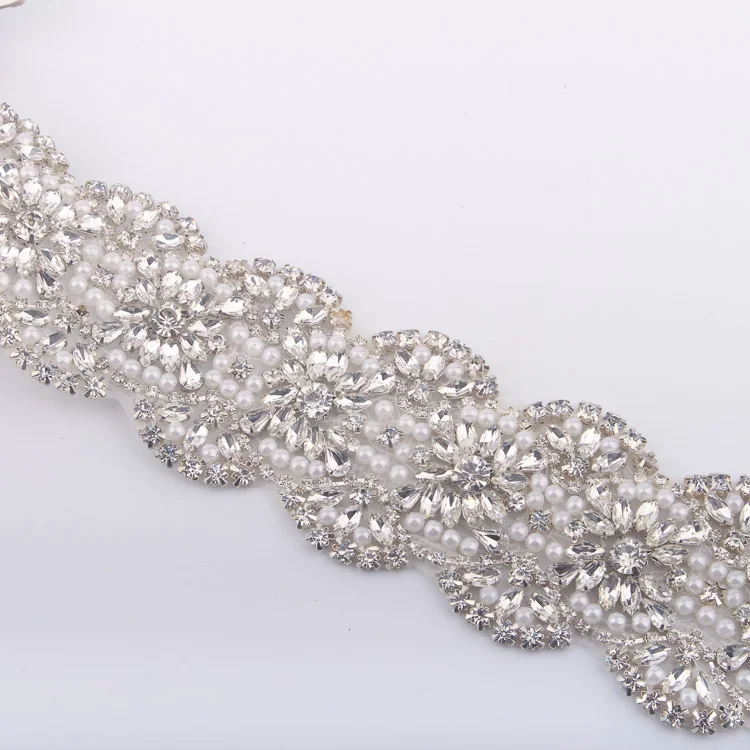 
Iron On Garment Rhinestone Rhinestone Trim Applique, Bead Lace Trim With Pearl 