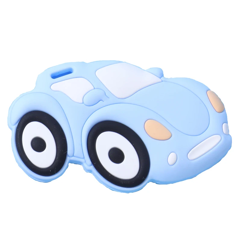 2021 new design  hot sale customized soft food grade sensory BPA free yellow race car silicone baby teether toy