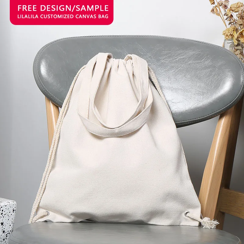 Wholesale Promotional Eco-Friendly Length Can Be Customized Small Rope Tote Pure Cotton Canvas Drawstring Bag