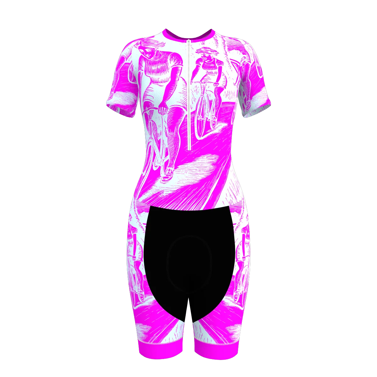 HIRBGOD Women Speed Tri Suit With Short Sleeve Speed Bicycle Set Aero fit suitable for Race Best 3D Pad Female Cycling One piece