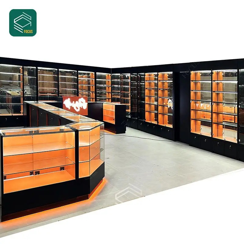 Smoke Shop Counter Display Stand Display Glass Counter White Tobacco Display Case Wood Smoke Shop Cabinet