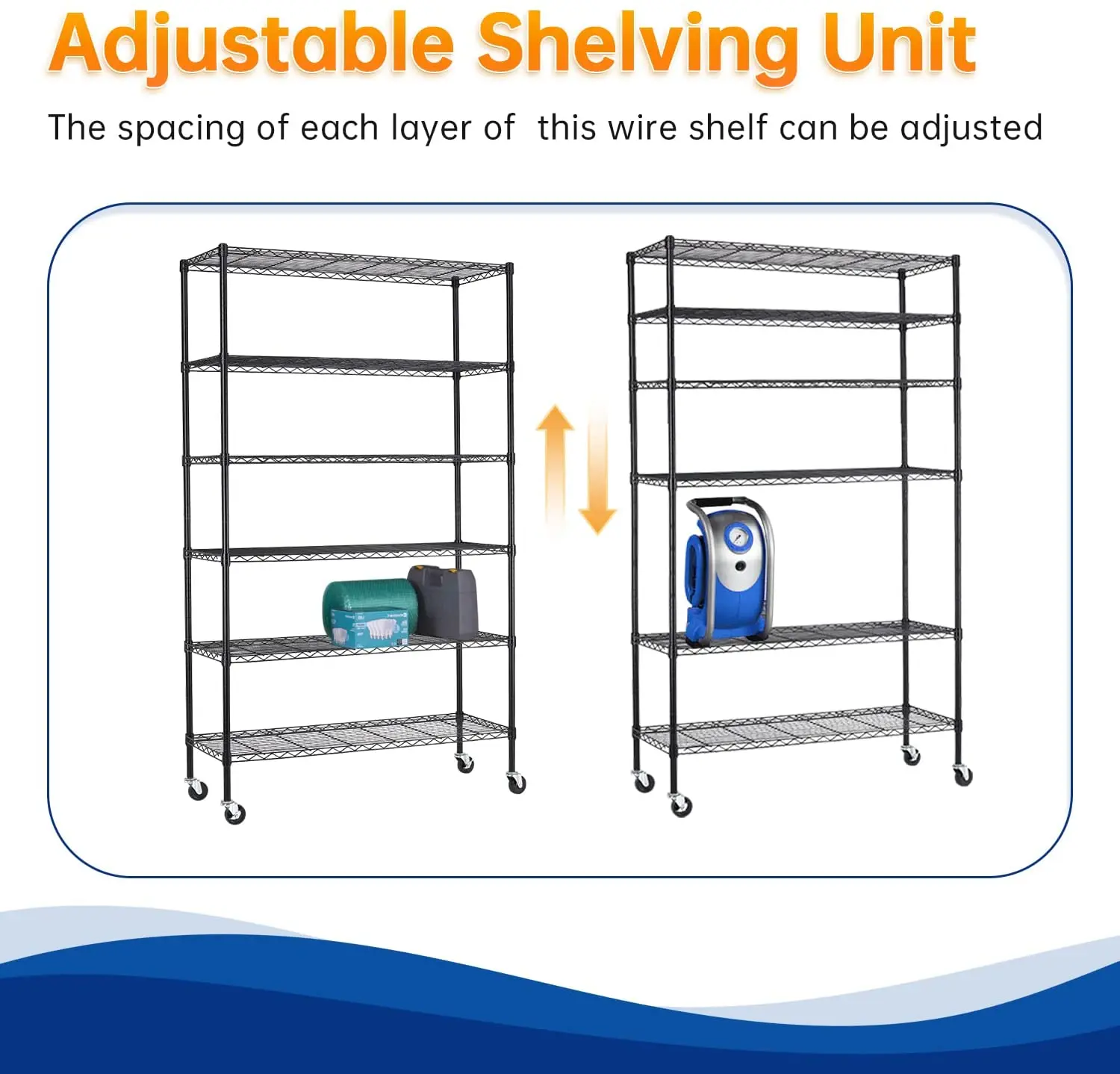 Multipurpose 6 Tier Metal Shelves Adjustable Steel Wire Shelving Unit Rack For Garage Pantry