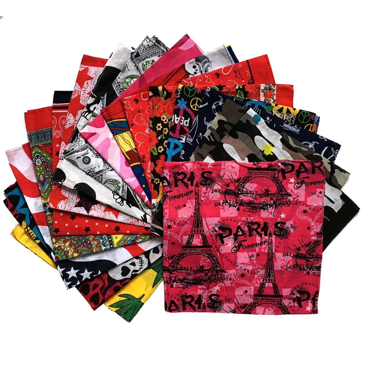 Wholesale Cotton Hip-Hop Skull Bandana Scarf Multiple Printed Face Head Bandana Customized logo Square Bandana