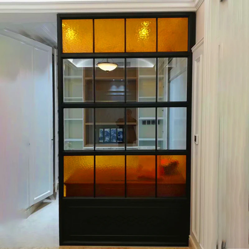 Steel Slim Frame Glass Door 65 mm Double Glass with Strip Custom French Steel Glass Door